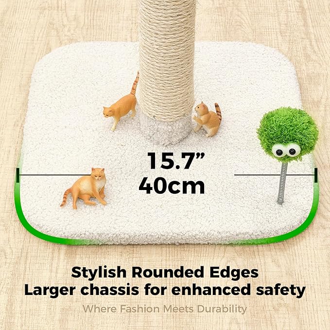 TINYBEAST 34" Tall Cat Scratching Post for Indoor Cats, Premium Natural Sisal Scratcher with Interactive Plush Toy Ball, Reinforced Stable Base for Large Adult Cats & Kittens(Beige)