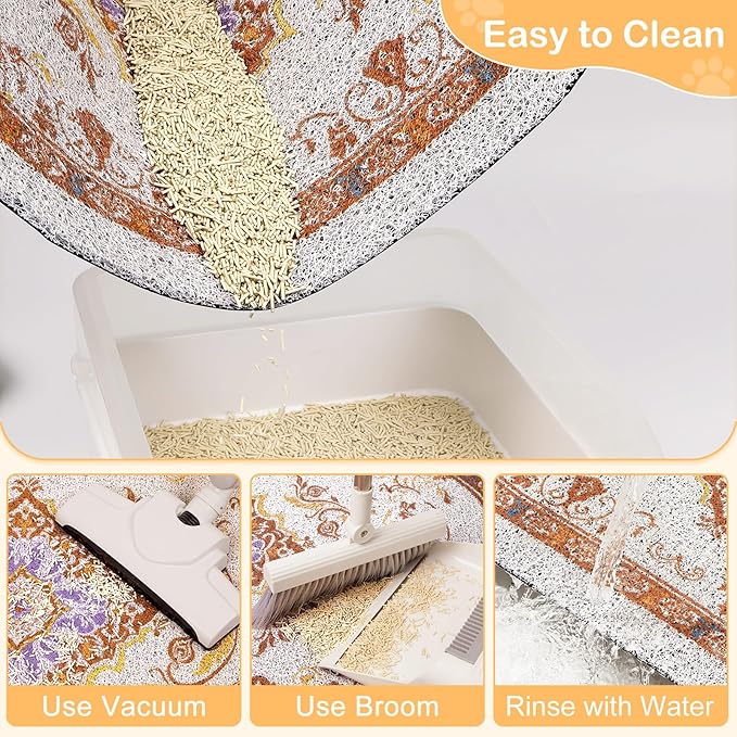 Bienbee Cat Litter Mat, 33" x 22" Large Size Litter Box Mat Rug with Non-Slip Bottom, Easy to Clean Cat Supplies Accessories Essentials for Indoor Kitty Kitten Floor, Brown L