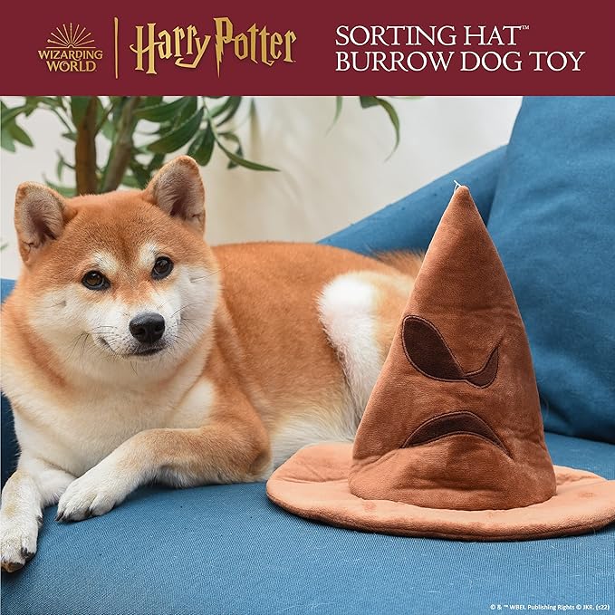 Harry Potter House Sorting Hat Burrow Pet Toy | Dog Toy Sorting Hat with House Plush Removable Parts | Sorting Hat Burrow Toy for Dogs | Crinkle Dog Toy, Dog Chew Toys