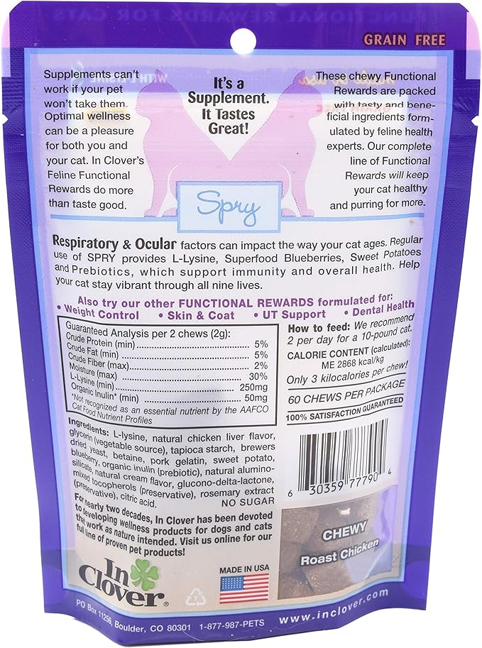 Spry Daily Respiratory and Ocular Support Soft Chews for Cats, with L-Lysine, Superfoods, and Prebiotics for a Strong Immune System, 2.1 oz. (60 count)