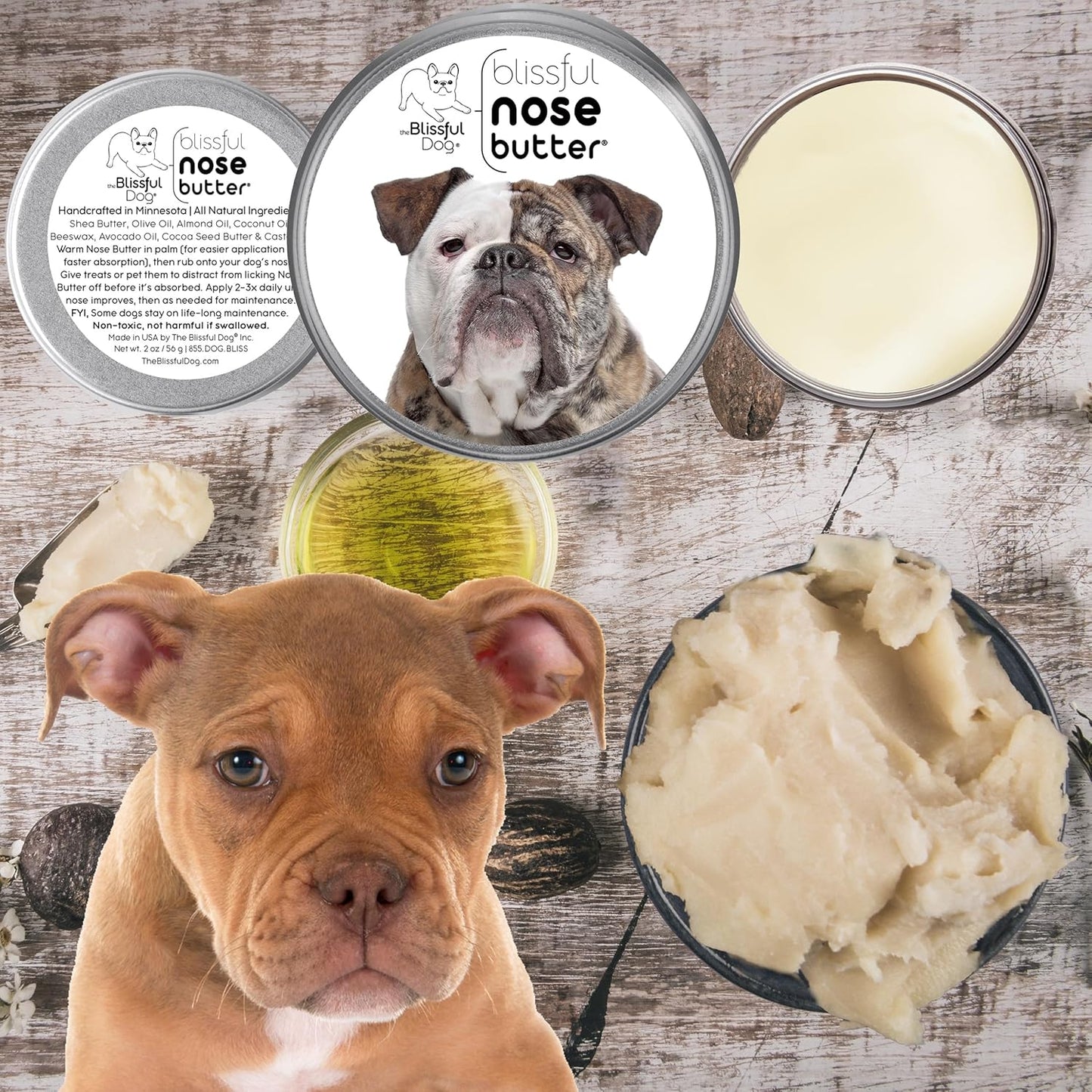 The Blissful Dog Mastiff Nose Butter for Dry, Cracked Skin, Lick-Safe Dog Nose Balm with Moisturizing Shea Butter, Almond, Olive, and Essential Oils, Pet Supplies, Uncented, 4 oz.