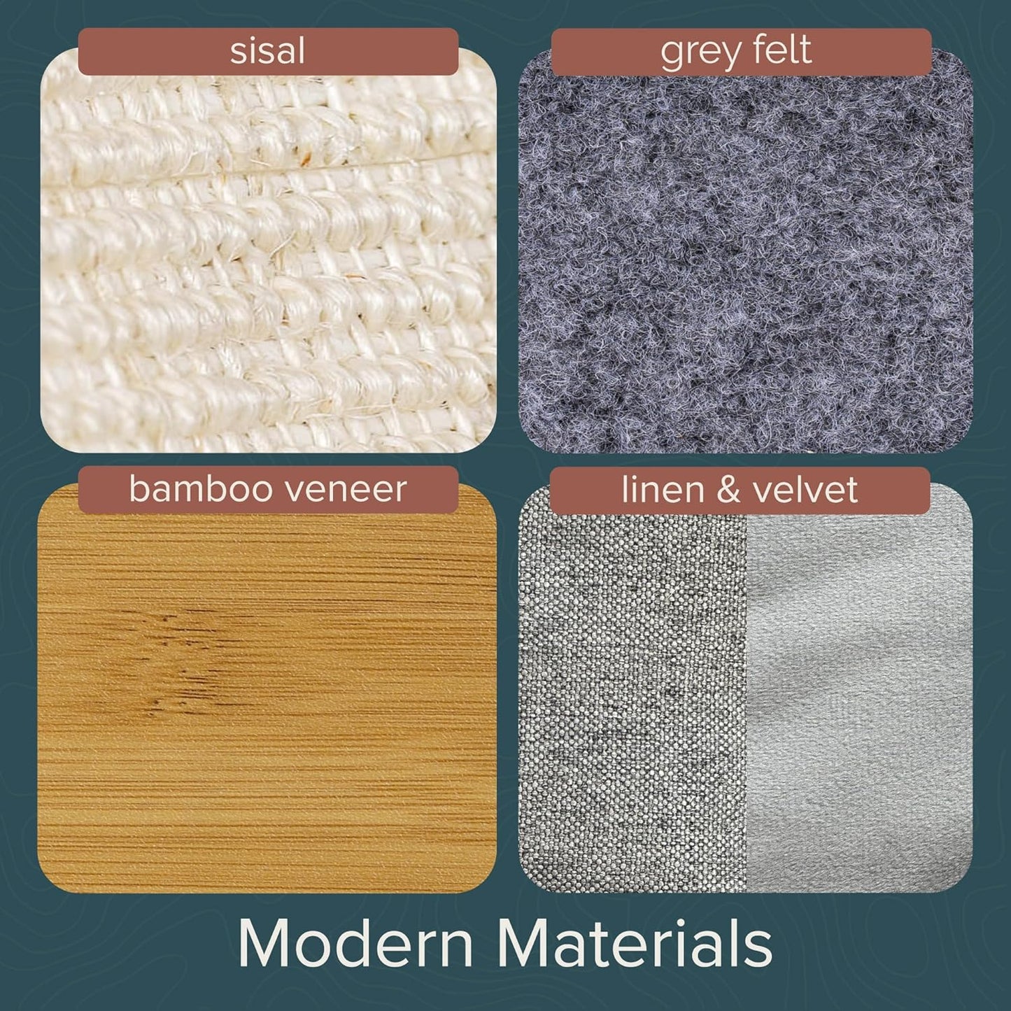 Ascentials - Grand Suite Cat Scratcher Playground - Tall Cat Tower Playground Structure, Sisal Scratching Areas, Grey Felt, Bamboo Veneer w/Linen & Velvet Surface Areas