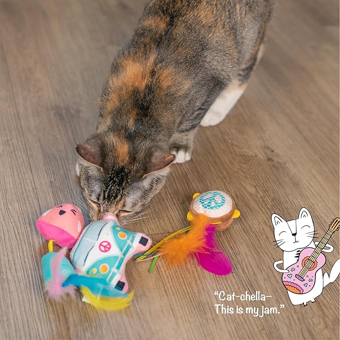 Catstages Festival 3 Pack Interactive Catnip Cat Toys with Crinkle Sounds, Flinger, & Feathers for Play, Batting & Chasing