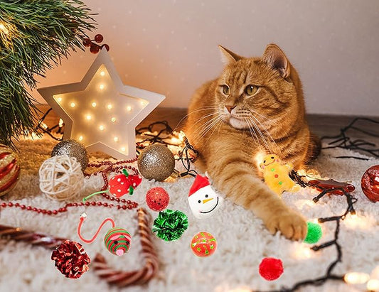 Fashion's Talk Holiday Festive Red Variety Pack Gift Box Cat Toy with Catnip, Box 20 Count