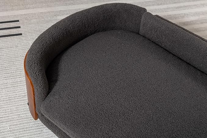 HomSof 38.58" Scandinavian Style Elevated Dog Cat Bed Pet Sofa with Solid Wood Legs and Bent Wood Back with Velvet Cushion,Large Size，Grey+Brown