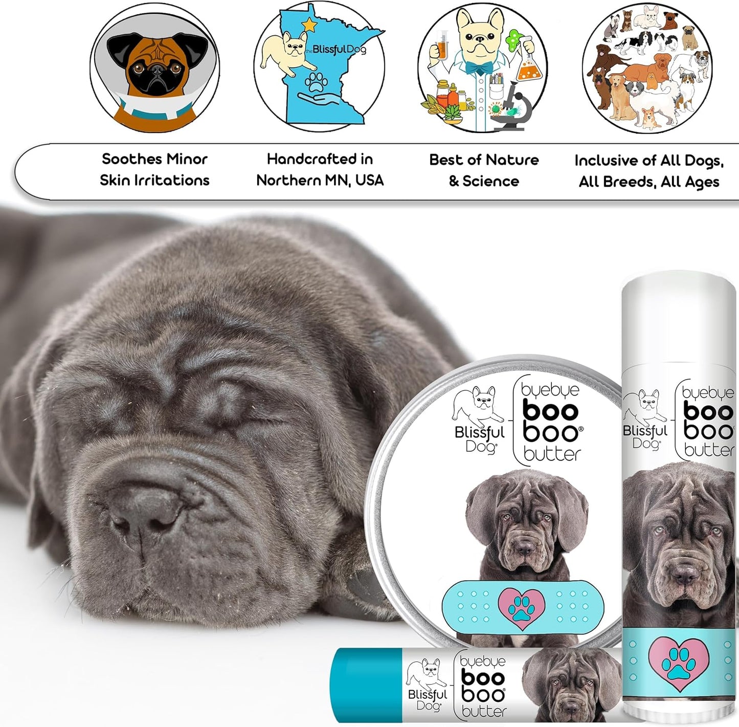 The Blissful Dog 4 oz TIN Neapolitan Mastiff Booboo Butter