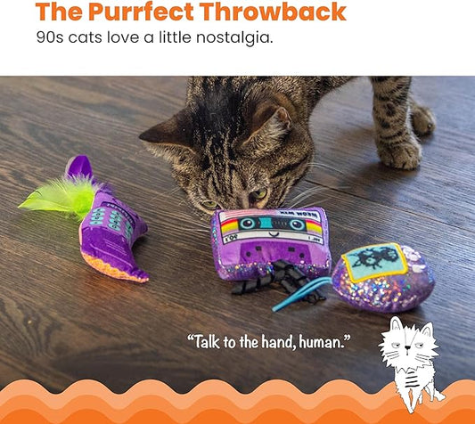 Catstages So Meowsome 90s Cat Toys, 3-Pack Catnip Plush Toys with Crinkle, Feathers & Dental Mesh, Multicolored