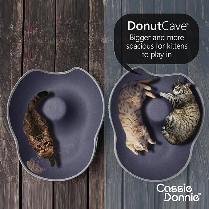 Cat Tunnel Bed for Indoor Cats, Medium Large, Donut Cave House up to 22 Lbs, Spacious for 2 Kittens (Dark Blue)