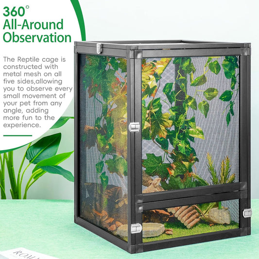 13 Gal Detachable and Foldable Reptile Butterfly Cage Terrarium, 360° Observation, Airflow, Interaction in Gecko Tank for Crested Geckos, Leopard Geckos, Chameleons, Bearded Dragons