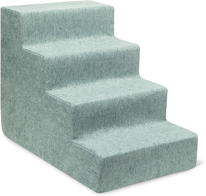 Best Pet Supplies Dog Stairs & Steps - CertiPur-US Made in USA Foam Steps for Small Dogs & Cats, Non-Slip Indoor Balanced Pet Step Support, Dog Ramp, No Assembly, Pale Teal, 4-Step (18-inch Height)