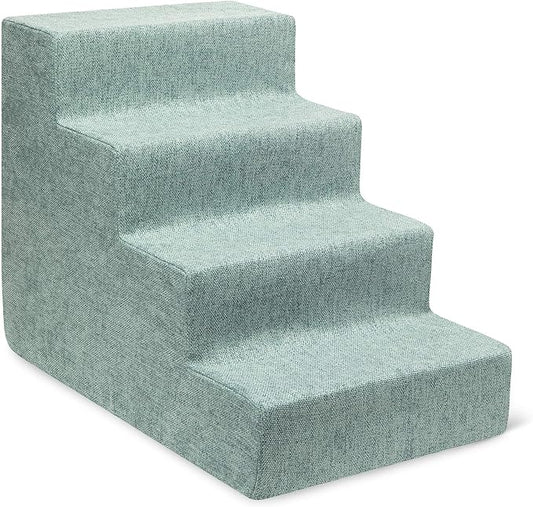 Best Pet Supplies Dog Stairs & Steps - CertiPur-US Made in USA Foam Steps for Small Dogs & Cats, Non-Slip Indoor Balanced Pet Step Support, Dog Ramp, No Assembly, Pale Teal, 4-Step (18-inch Height)
