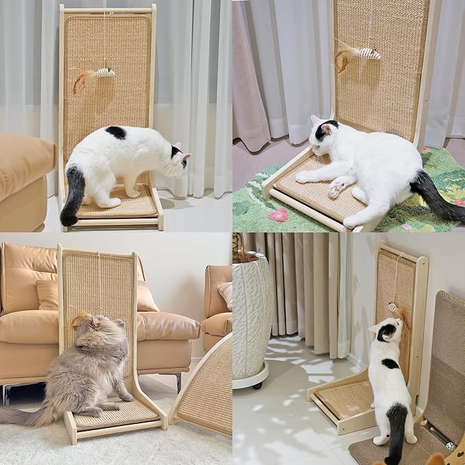 Meeyoview Cat Scratcher, 27.5 Inch L Shape Cat Scratch Pad, Sisal Cat Scratching Board with Mouse Toy, Vertical Cat Scratcher for Indoor Cats