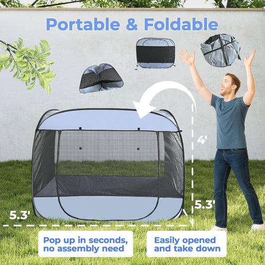 EighteenTek XLarge Popup Portable Dog Houses, 5.3'x4'H Assembly-Free Gazebo-Style Dog Cot Cat Playpen Screen Pet Tent Sun Shade Shelter Dog Bed with Canopy for Outdoor, Anti-Bugs with Leakproof Bottom