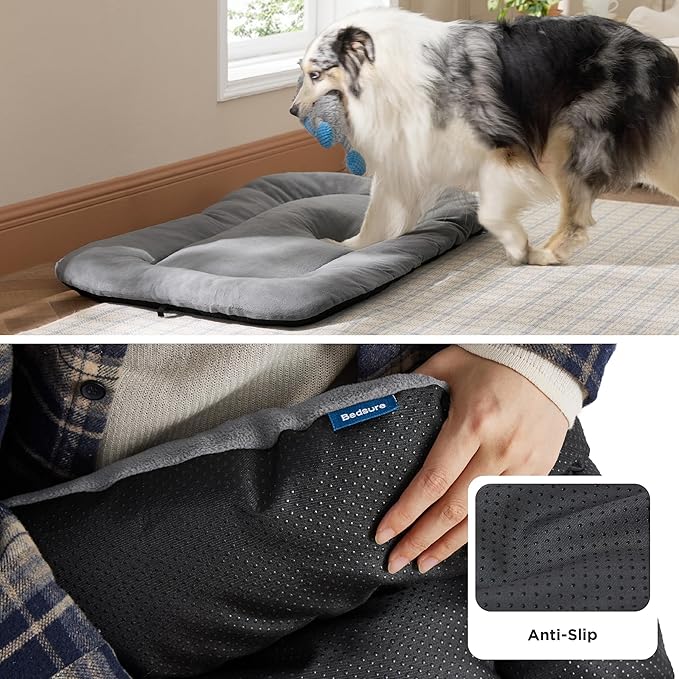 Bedsure Washable Dog Crate Pad for Extra Large Dogs, Anti-Slip Puppy Kennel Dog Bed for Crate - Ultra Soft Fleece Flat Thin Pet Mat (Not Chew Proof), Light Grey XL 41"x27"
