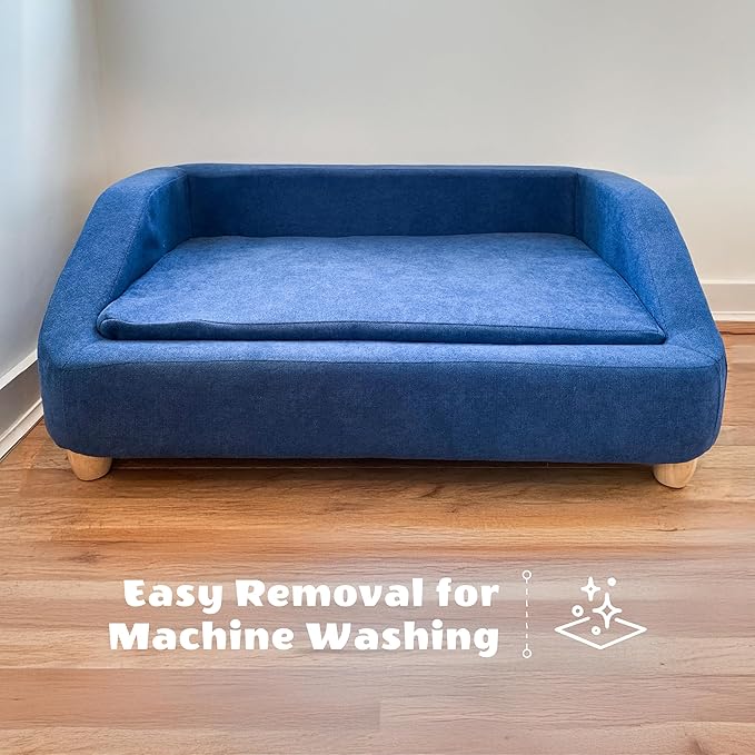 CRITTER SITTERS 36-in. Microfiber Blue Rectangular Dog Couch for Medium-Sized Dogs, Modern and Stylish Elevated Dog Bed for Home or Apartment, Blue