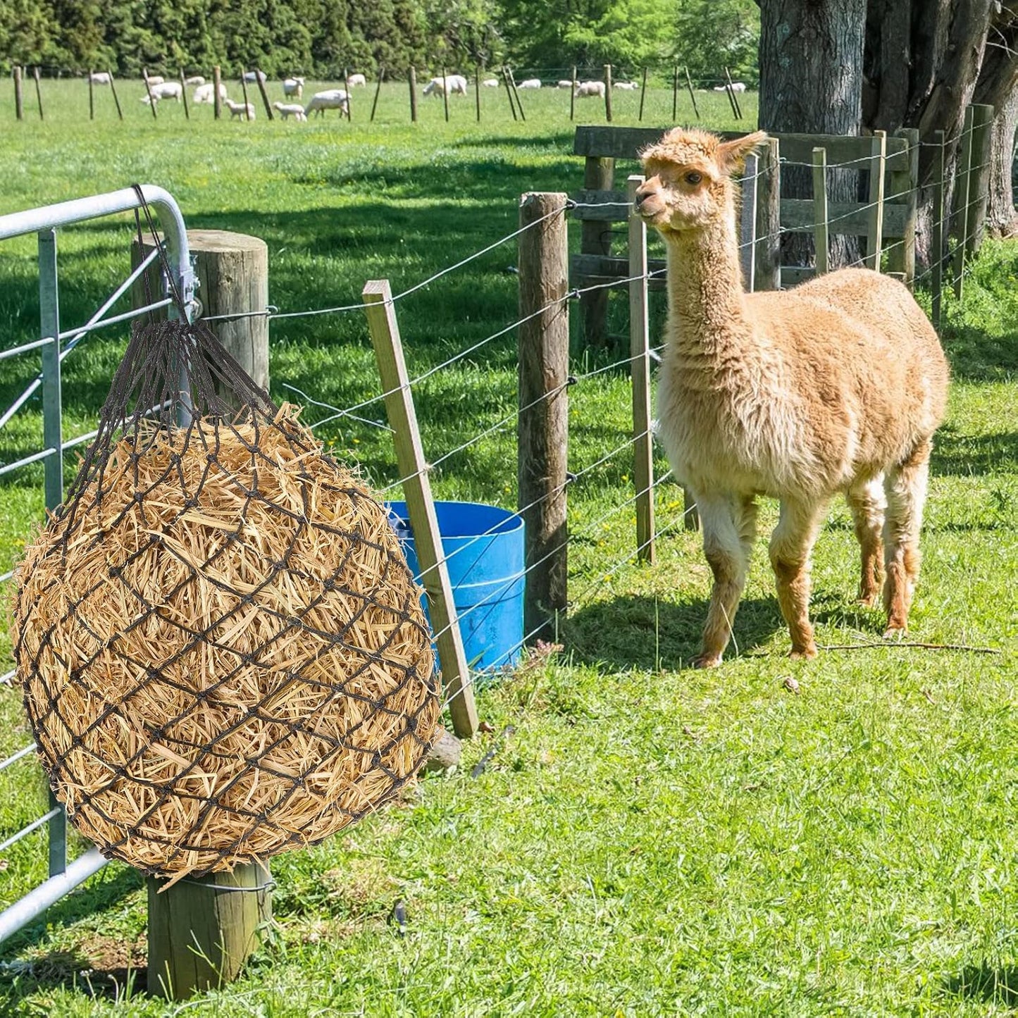 Fabbay 4 Pcs Slow Feed Hay Net Feeder Hay Bag for Horses Slow Feeder 40 Inch Length with 2 Inch Holes Hanging Horse Feed Net for Goat Cattle Equine Stalls Barn Supplies(Black)