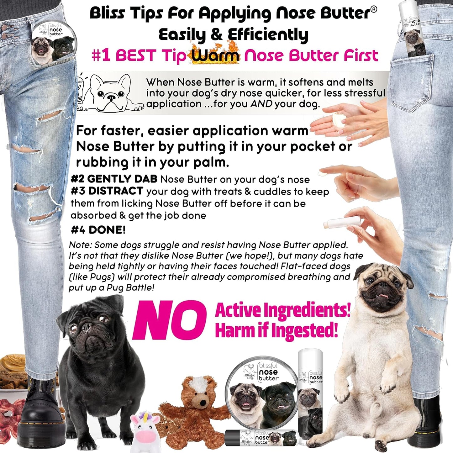 The Blissful Dog Pug Duo Unscented Nose Butter - Dog Nose Butter, 4 Ounce