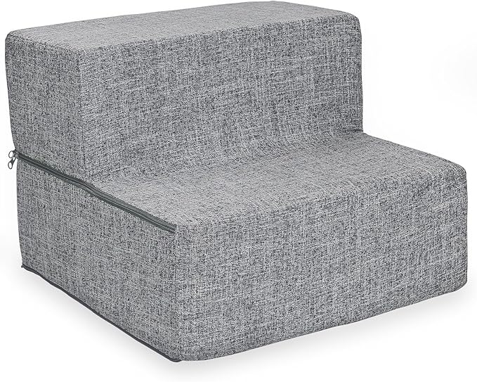 Best Pet Supplies Dog Stairs & Steps - Foam Steps for Small Dogs & Cats, Non-Slip Indoor Balanced Pet Step Support, Dog Ramp, No Assembly, Ash Gray Linen, Foldable 2-Step (12-inch Height)