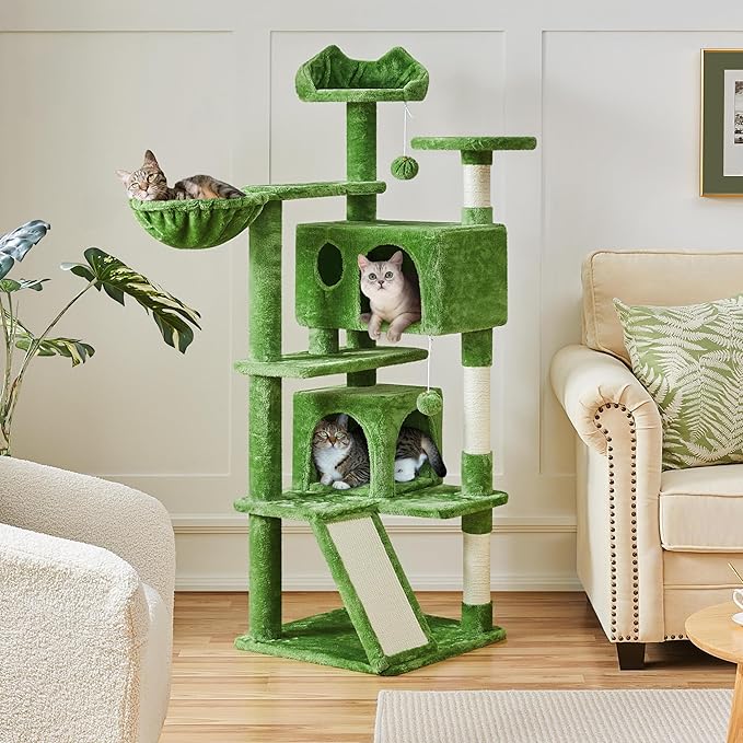 Topeakmart Cat Tree, 57in Cat Tree Tower for Indoor Cats with Basket Top Perches Sisal Scratching Board and Dalling Ball, Cat Activity Center for Kittens