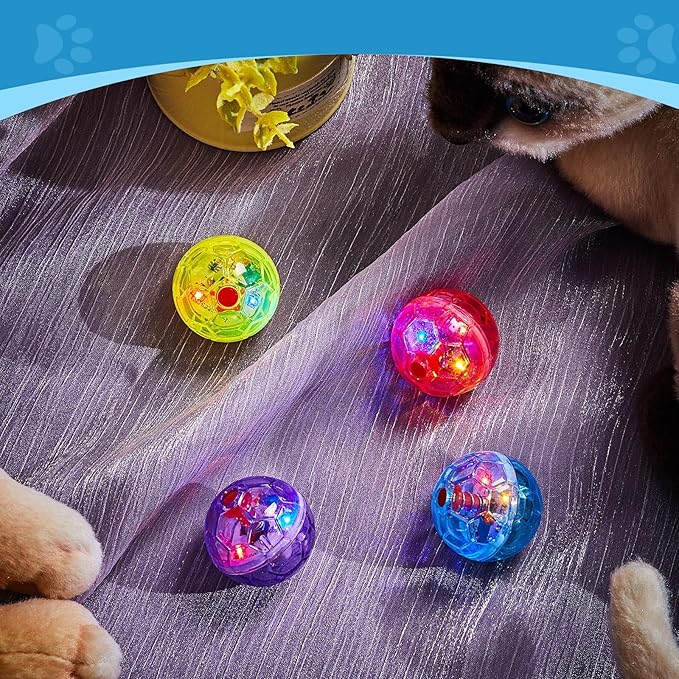Frienda 4 Pieces Ghost Hunting Cat Ball Motion Light up Cat Balls LED Motion Activated Pet Ball Motion Light up Interactive Toys Pet Glowing Mini Running Exercise Ball Toys(Bright Color)