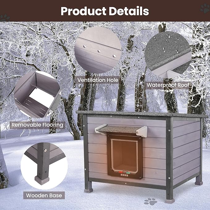 Outdoor Insulated Cat House Weatherproof for Winter, Feral Cat Shelter with Insulated Liner, All Round Metal Frame Wooden Condos, Indoor and Outdoor Use for Cat, Rabbit and Small Animal