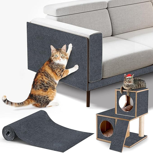 cat Scratching mat Self-Adhesive, Trimmable Furniture Protector for Couch, Sofa, Wall & Cat Trees - Durable Scratch Pad with Nano Tape, DIY Climbing Carpet for Indoor Cats (Dark Grey, 39.3"x15.8")