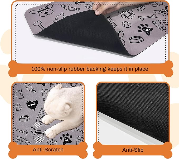 Pet Feeding Mat for Floors Waterproof Dog Mat for Food and Water Absorbent Quick Dry Non Slip mat for Cat Bowls