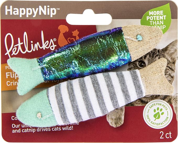 Petlinks (2 Count HappyNip Flipper Fish Cat Toys, Contains Silvervine & Catnip - Multi Color, 2 Count (Pack of 5)