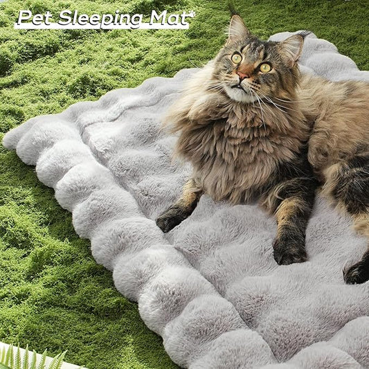 Cat Beds for Indoor Cats Plush Pad Mat with Non-Slip Bottom Faux Fur Soft Kitten Bed for Carriers/Floor/Couch Dog & Puppy Washable 23 x 15 Inch Medium Grey