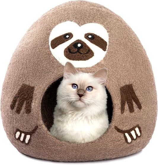Luxurious Eco-Friendly Merino Wool Cat Cave Bed Sloth - Foldable Hideaway Pod for Indoor Cats - Premium Felt Kitten Beds - Covered Cat House for Ultimate Cozy Comfort by Woolygon