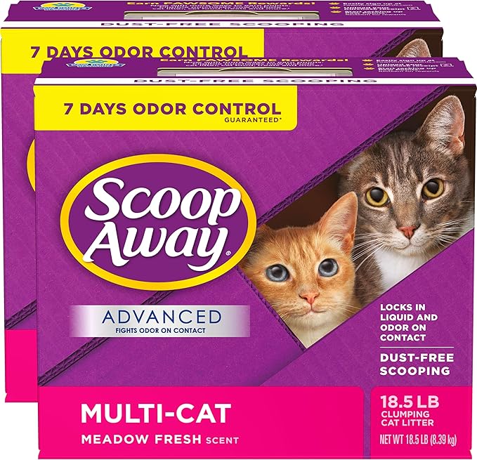 Scoop Away Advanced Multi-Cat Clumping Cat Litter, Meadow Fresh Scent, Pack of 2, 18.5 Pounds (Package May Vary)