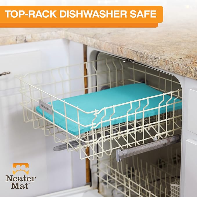 Neater Pet Brands Neater Mat Pet Mats for Food and Water, Cat & Dog Bowl Mat Waterproof Silicone, Feeding Tray, Dog Food Mats for Floors, Placemat w/Raised Edge for Under Bowls, 19” x 12”, Aquamarine