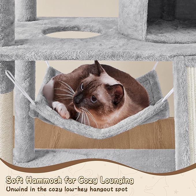 Yaheetech 63.5in Multi-Level Cat Tree Tower Condo with Scratching Posts, Platform & Hammock, Cat Activity Center Play Furniture for Kittens, Cats, and Pets