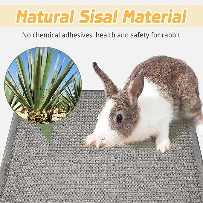 2Pcs Bunny Bed, Sisal Rabbit Scratching Pad,Natural Cat Resting Mats for Cages,Guinea Pig Bed Mat,Forage Grass Mat,Teeth Care Rabbit Mats (15.7x11.8 in)