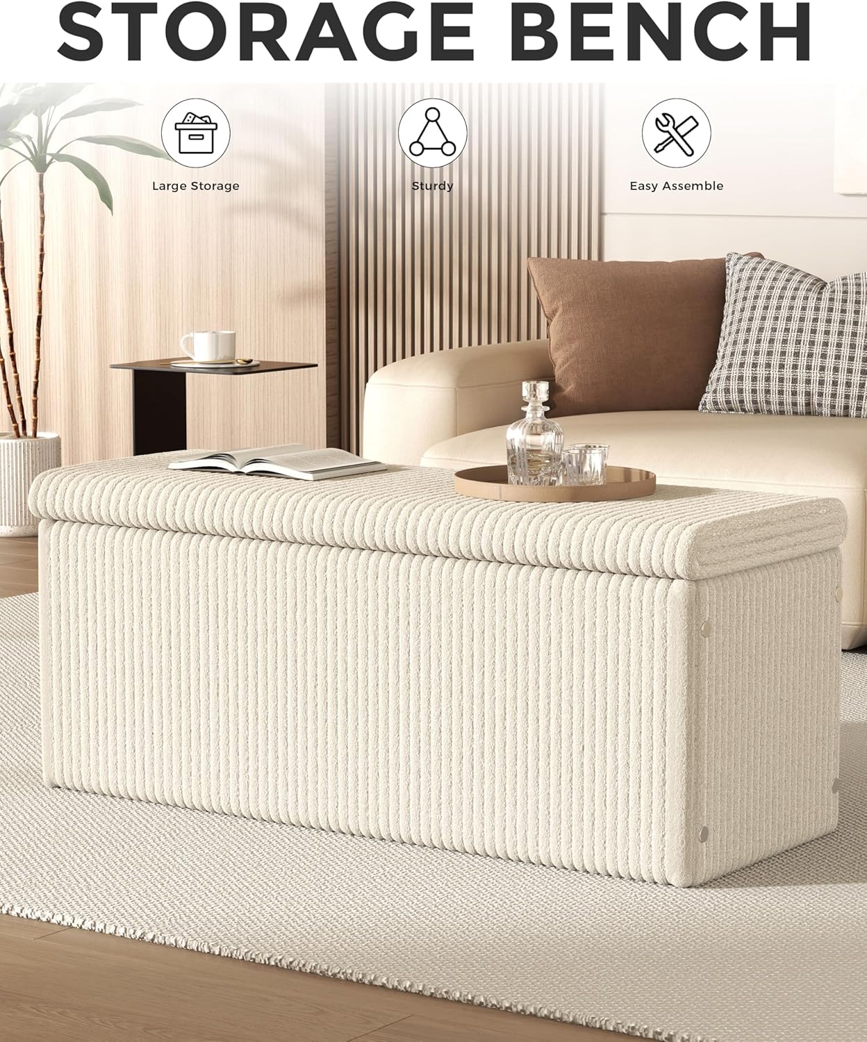 SUN TIME 42" Foldable Velvet Ottoman Bench with Storage，Large Capacity End of Bed Chest, Soft Cushion Seat, Toy & Blanket Organizer, Footrest for Bedroom, Living Room, Entryway, Apartment