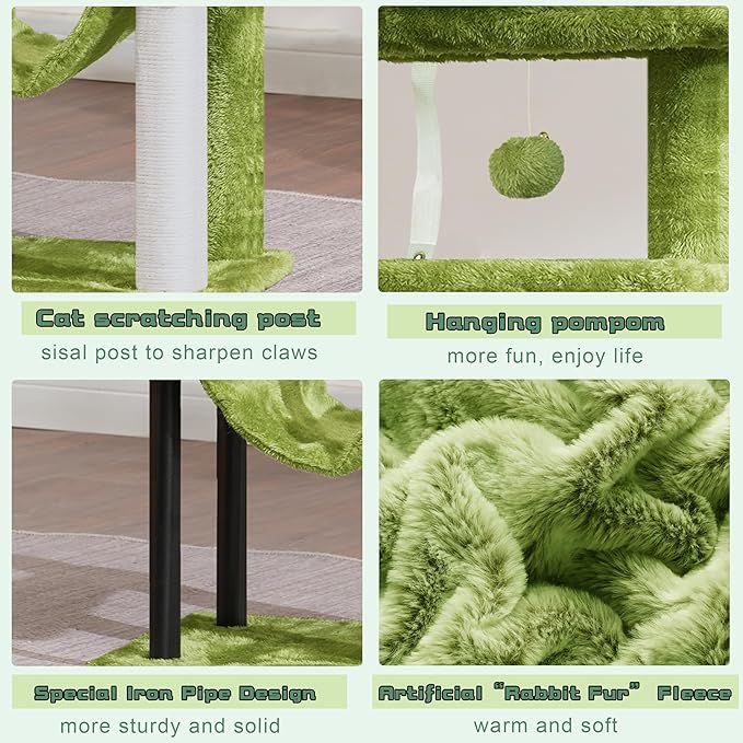 Cat Tree, Cat Tower for Indoor Cats, 43.3 inch Cat Tree Tower with Sturdy Steel Tube, Hammock, Cat Condo for Small Cats and Kittens, Scratching Post, Green GCT004SGR