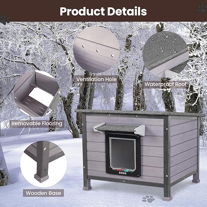 Outdoor Cat House Rainproof All Round Metal Frame Wooden Condos, Indoor and Outdoor Use for Rabbit,Small Animal Feral Cat Shelter