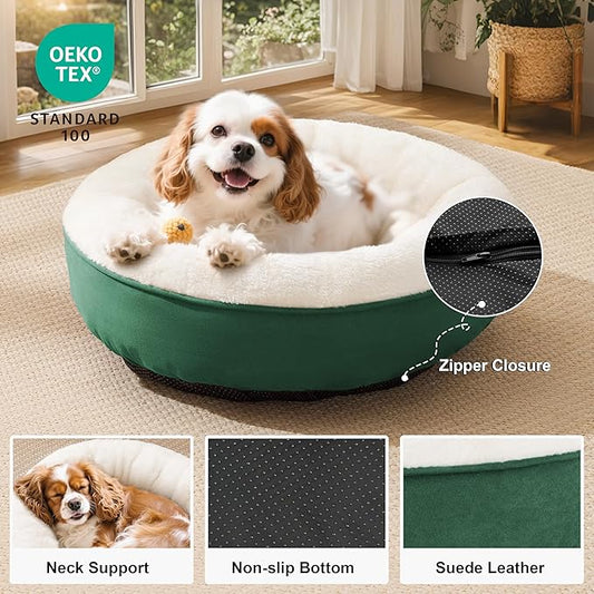 Love's cabin Round Donut Cat and Dog Cushion Bed, 25in Pet Bed for Small or Medium Dogs, Anti-Slip & Water-Resistant Bottom, Soft Durable Fabric Pet Beds, Washable Calming Cat & Dog Bed Green
