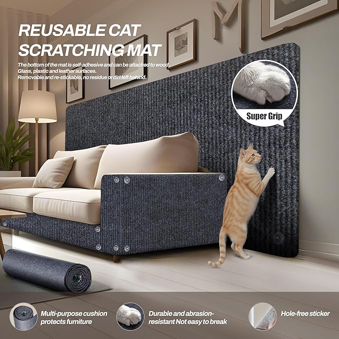 78.7"x15.8" Cat Scratch Mat Couch Furniture Protector,DIY Climb Cat Scratcher for Cat Couch Furniture or Wall Protector,Covering Cat Tower for Claws Scratching for Indoor (Dark Gray)