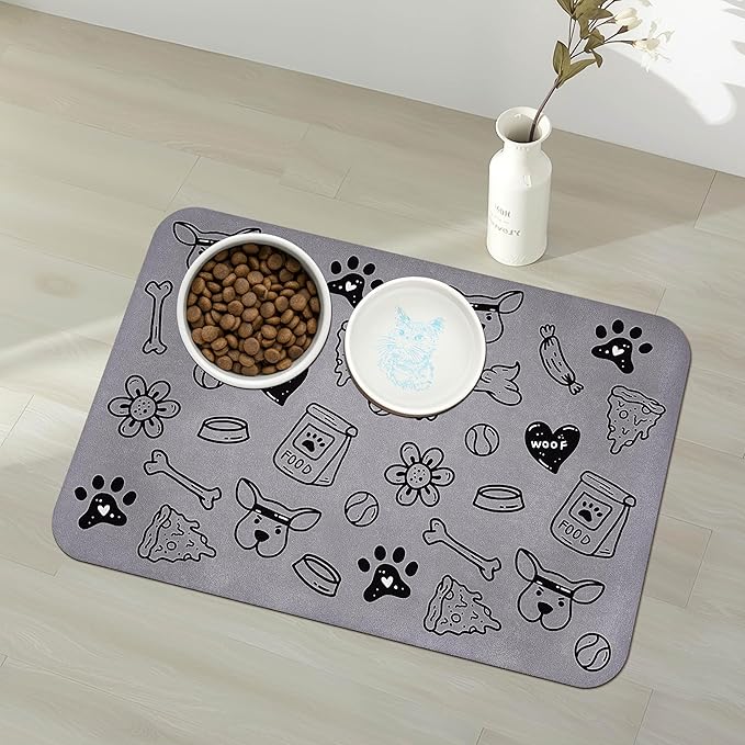 Pet Feeding Mat for Floors Waterproof Dog Mat for Food and Water Absorbent Quick Dry Non Slip mat for Cat Bowls