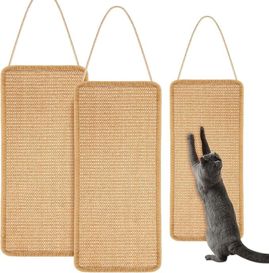 2 Pack Sisal Door Cat Scratching Mat Double Use Hanging Scratcher Wall Floor Mount Natural Cat Scratch Mat Kitty Scratching Pad for Indoor Kitten with Hemp Rope, 7.87 x 19.69(Brown)