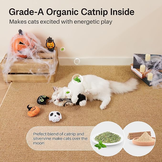 Potaroma 4 Pcs Cat Toys with Catnip Crinkle Sound, Glow in The Dark, Interactive Indoor Kitten Kicker Exercise Toys 4.0 Inches for All Breeds