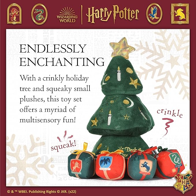 Harry Potter 14" Holiday Tree Burrow Dog Toy with Plush Squeaker Hogwarts House Presents | Dog Toys for Pets, Plush Dog Toy, Dog Squeaky Toy, Toys for Dogs