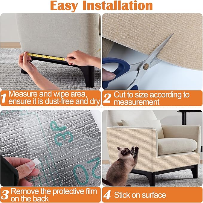 Cat Scratch Deterrent for Furniture - 100" x 15.8" Trimmable Self-Adhesive Cats Claws Scratch Pads, DIY Cat Climbing Couch Protector for Scratch Post Cat Tree Replacement Indoor (Khaki)