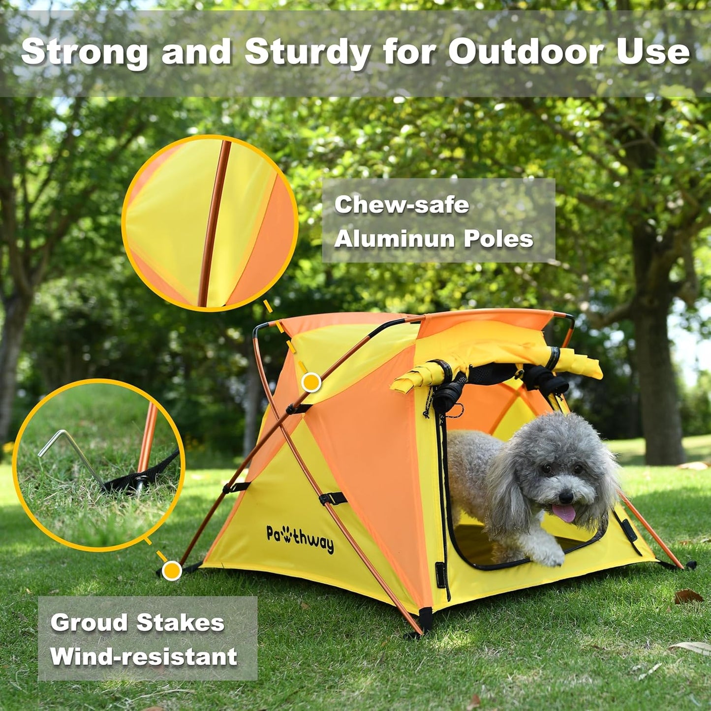 Dog Tent and Portable Playpen Outdoor Waterproof, with Aluminum Poles and Camping Mat, Pet Tent with Zippered Mesh Door, Dog House Outdoor, for Camping, Travel, Backyard, Patio (Yellow, Small)
