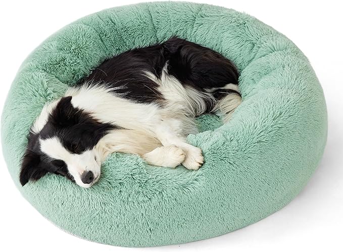 Bedsure Calming Dog Bed for Large Dogs - Donut Washable Large Pet Bed, 36 inches Anti-Slip Round Fluffy Plush Faux Fur Dog Bed, Fits up to 80 lbs Pets, Apple Green