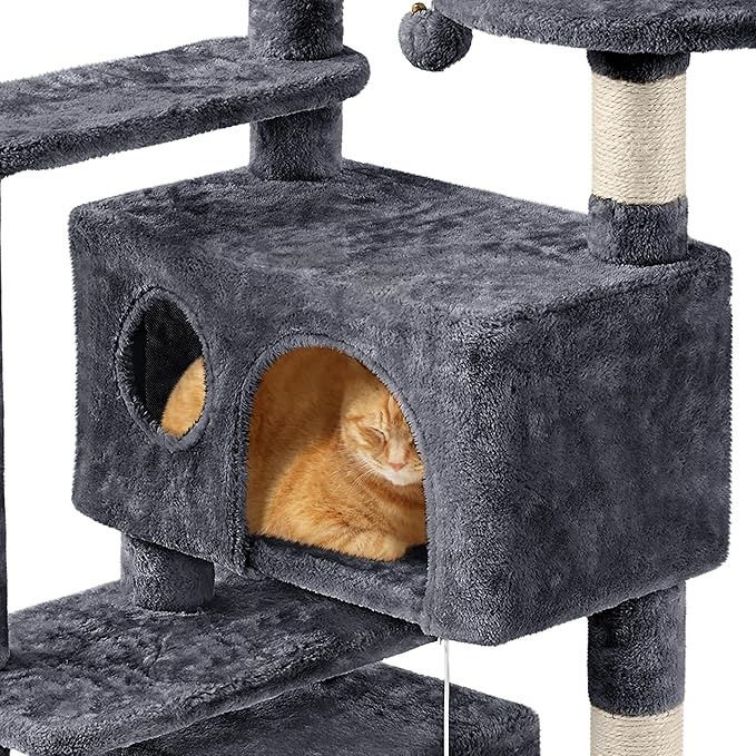 Topeakmart 57 inches Multi-Level Cat Tree Cat Condo with Scratching Posts Kittens Activity Tower Pet Play House Furniture