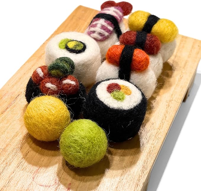 Woolbuddy Cat Sushi Toy, 8pcs, Wool Cat Toy for Boredom & Stimulating, Cute Interactive Toys for Indoor Feline Friends, Self-Play Kitten Toys, Chew Toy, Enrichment Without Catnip