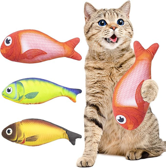Soft Catnip Toys Fish, 3 Pack Bell Sound Cat Toys, Interesting Indoor Cat Kicker Toys, Durable and Highly Interactive Catnip Toys (Lucky Fish)