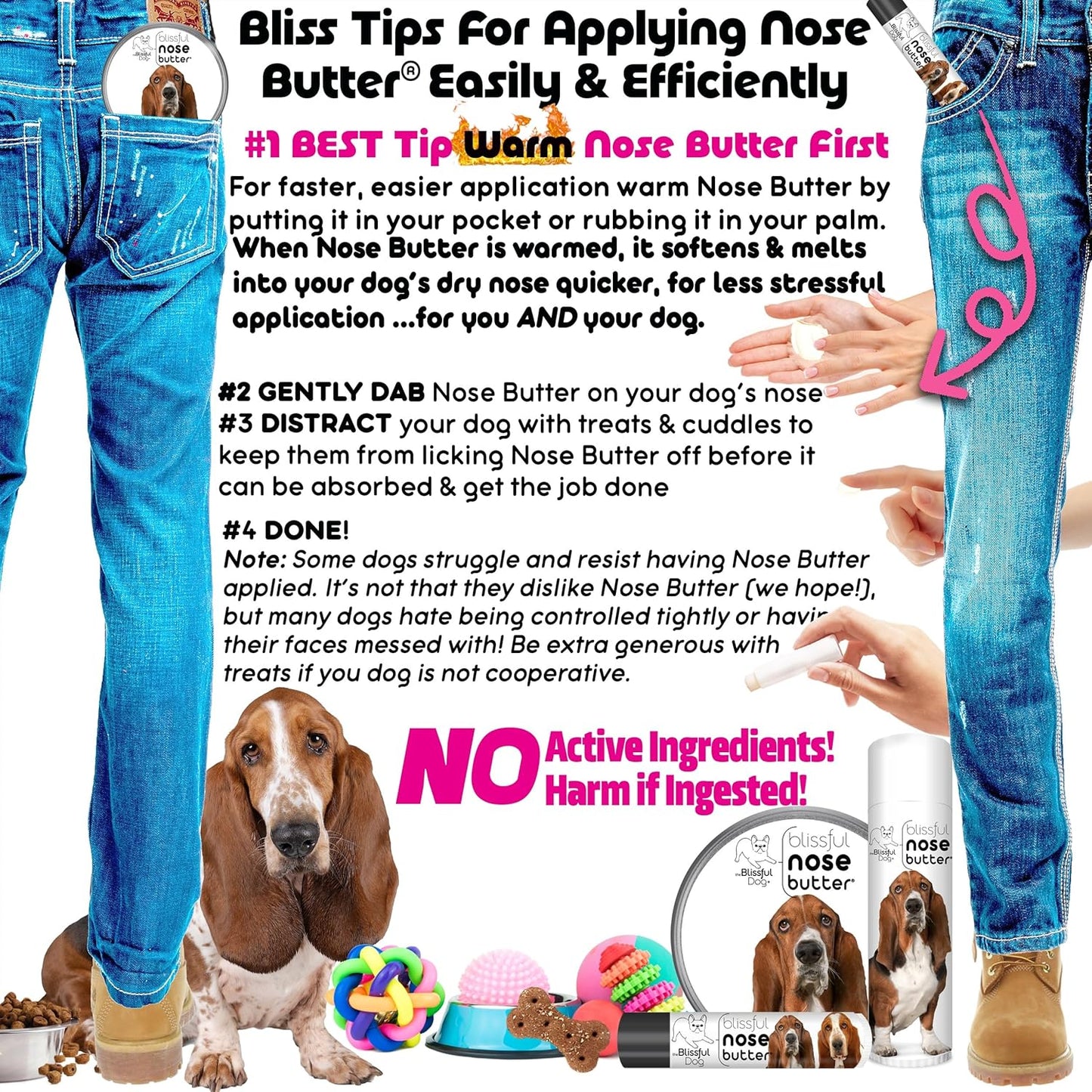 The Blissful Dog Basset Hound Nose Butter for Dry, Cracked Skin, Lick-Safe Dog Nose Balm with Moisturizing Shea Butter, Almond, Olive, and Essential Oils, Pet Supplies, Uncented, 8 oz.